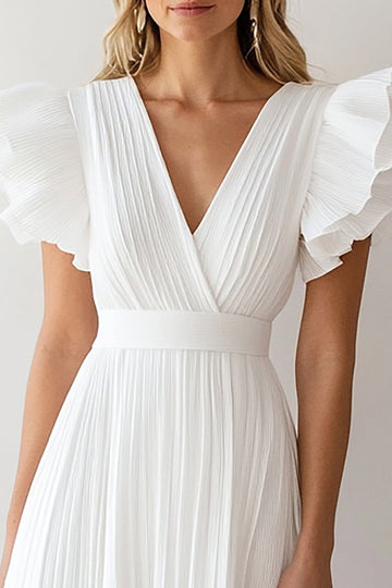 Chiffon Ivory A Line Ruched Graduation Dress